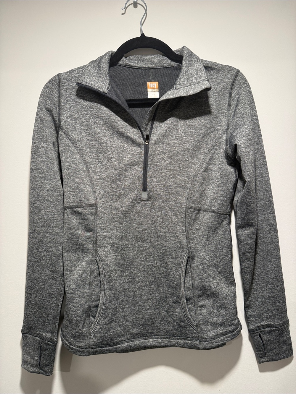 Lucy Women's Heather Gray V-Neck Half-Zip Sweater